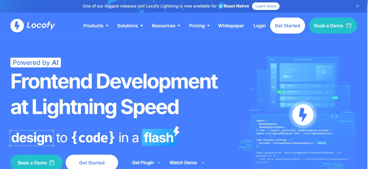 Locofy.ai converting Figma to React code