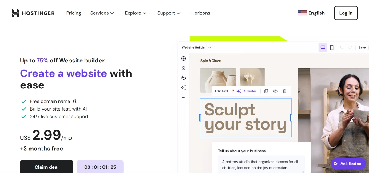 Zyro AI interface for website generation from design