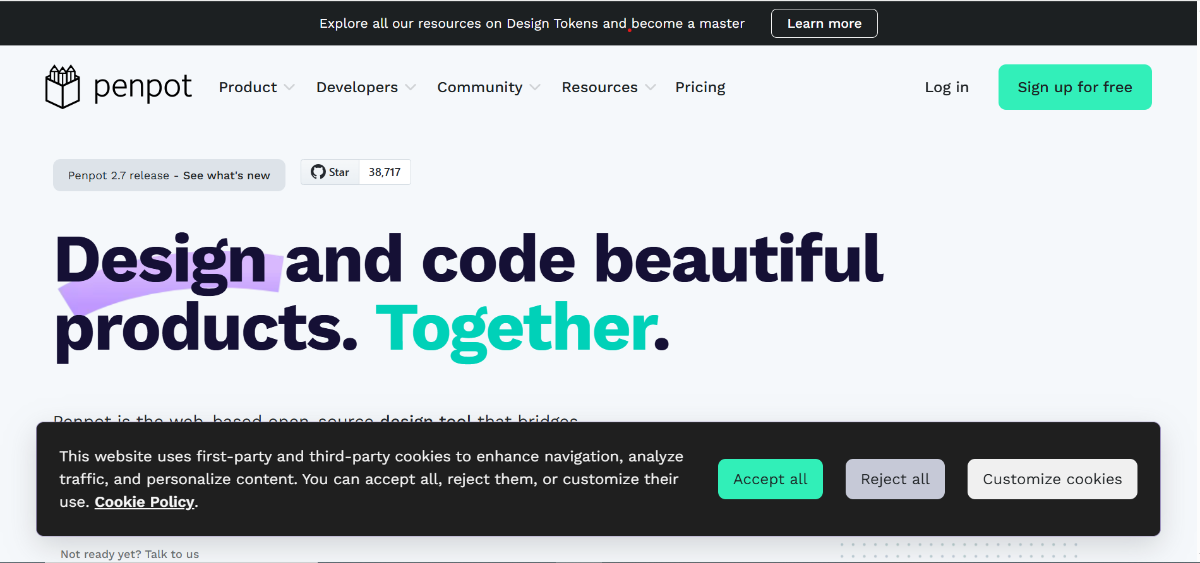 Penpot interface with code export plugin