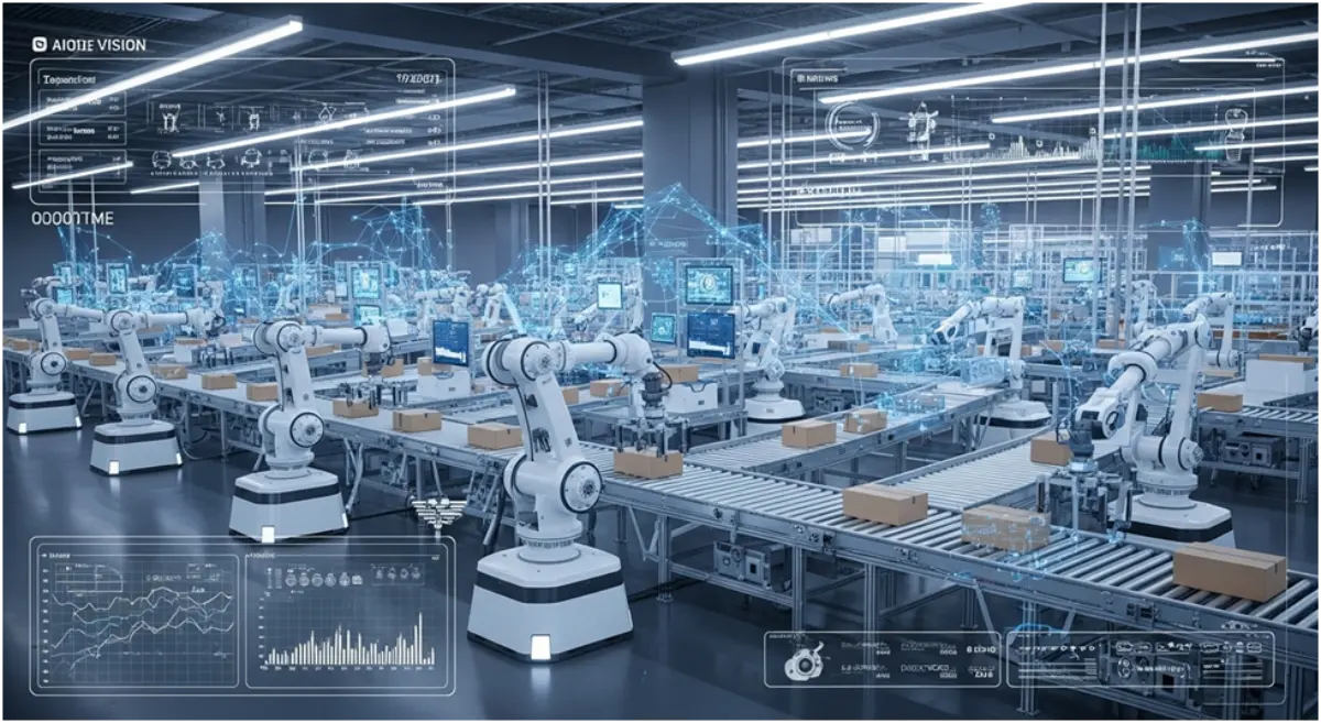Automated warehouse robots picking, packing, and moving goods using AI and computer vision systems