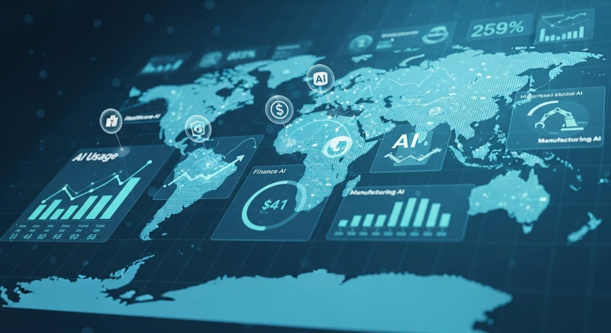 Global AI usage stats and investment growth chart for 2025