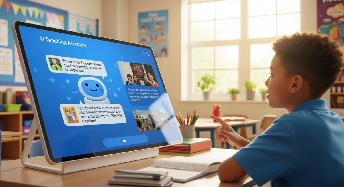 AI chatbot assisting student with lessons.