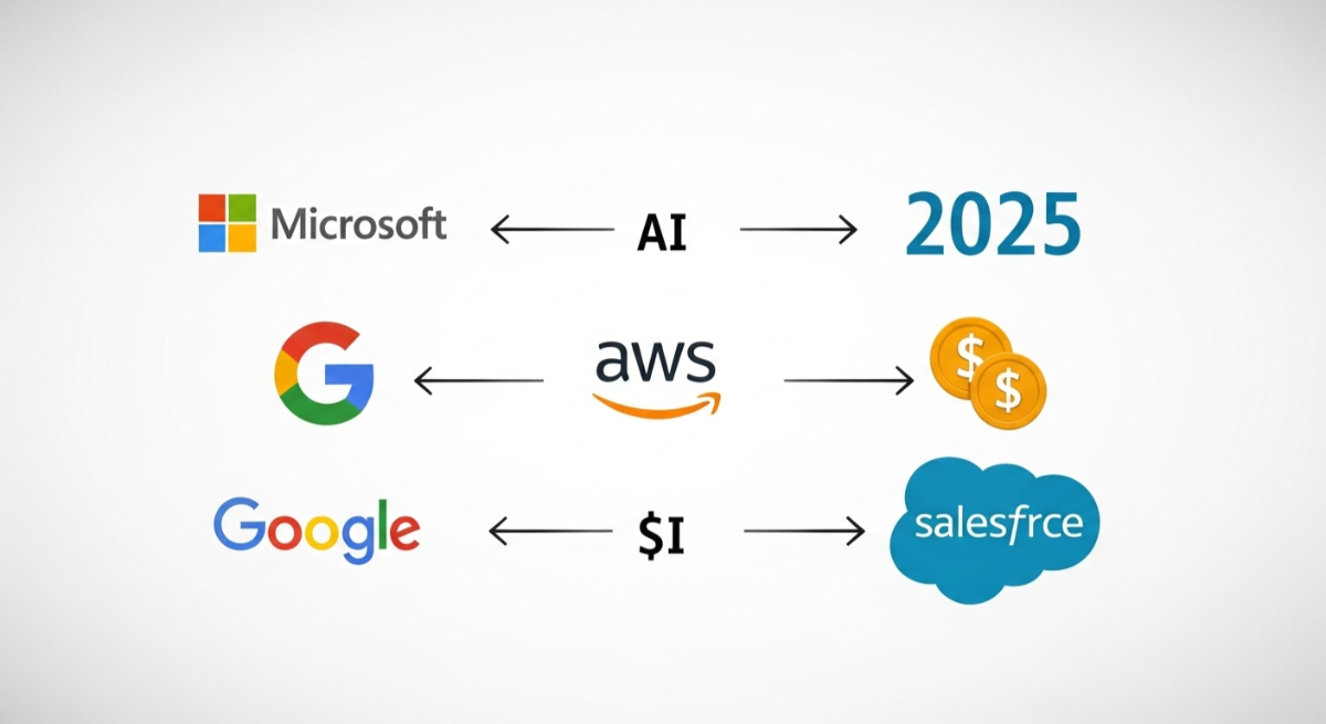 AI business deals between Microsoft, Google, AWS, and Salesforce in 2025