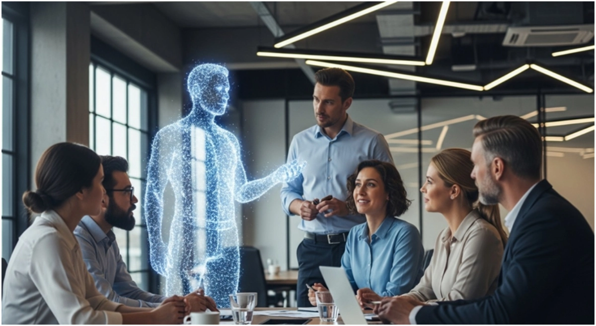 AI brand persona guiding a customer with personalized support.